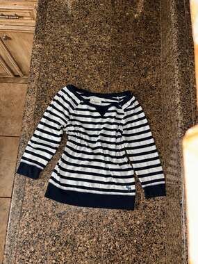 Abercrombie Kids Navy and White Striped Long Sleeve Shirt Size L